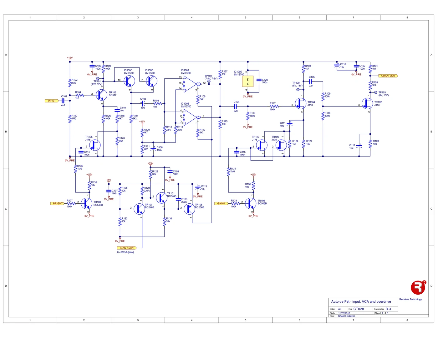 Schematic of the Auto de FET, CT028 revision D.3, page 1.