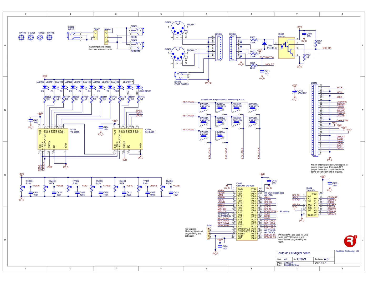 Schematic of the Auto de FET, CT029 revision A.6.