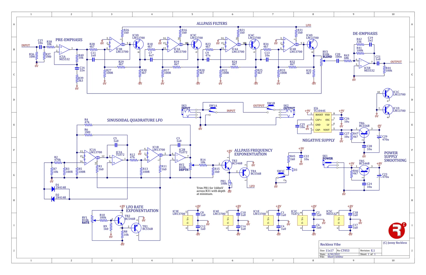 Schematic of the Reckless Vibe, CT053 revision E.1.