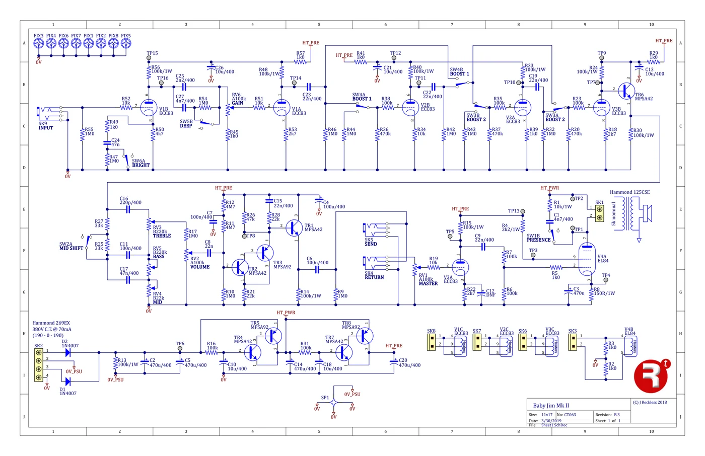Schematic of the Baby Jim MkII, CT063 revision B.3.