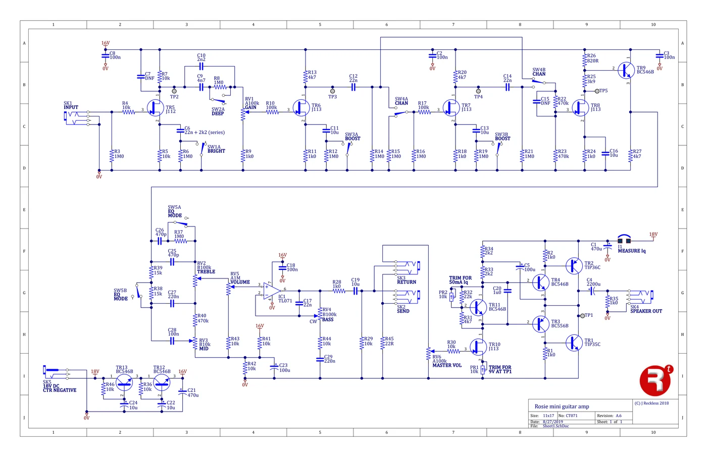 Schematic of the Rosie, CT071 revision A.6.