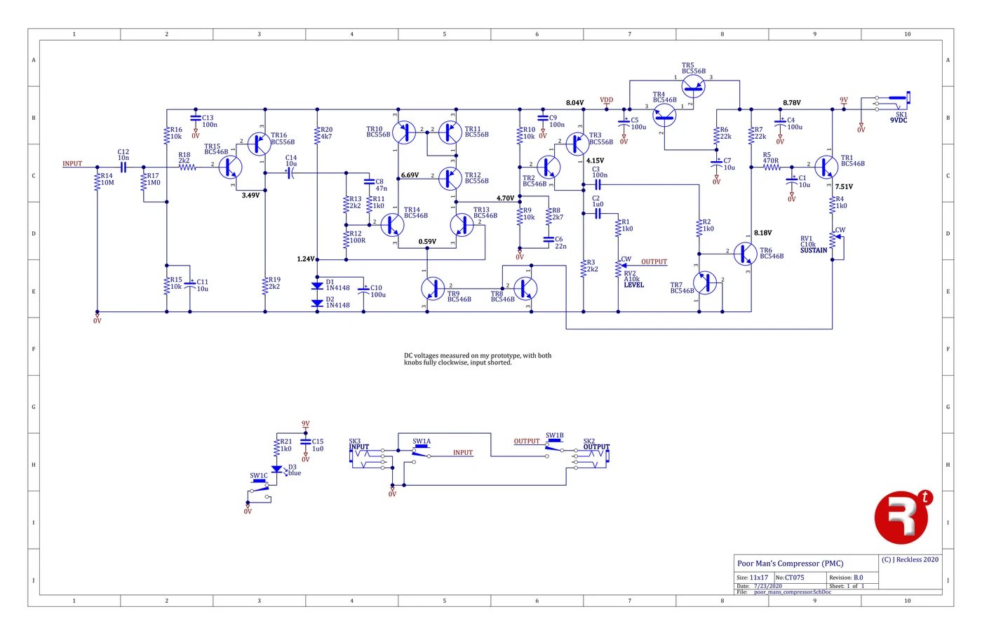 Schematic of the PMC: Poor Man's Compressor, CT075 revision B.0.