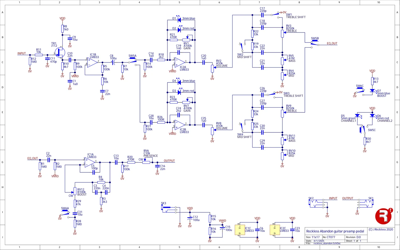 Schematic of the Reckless Abandon, CT077 revision D.0.