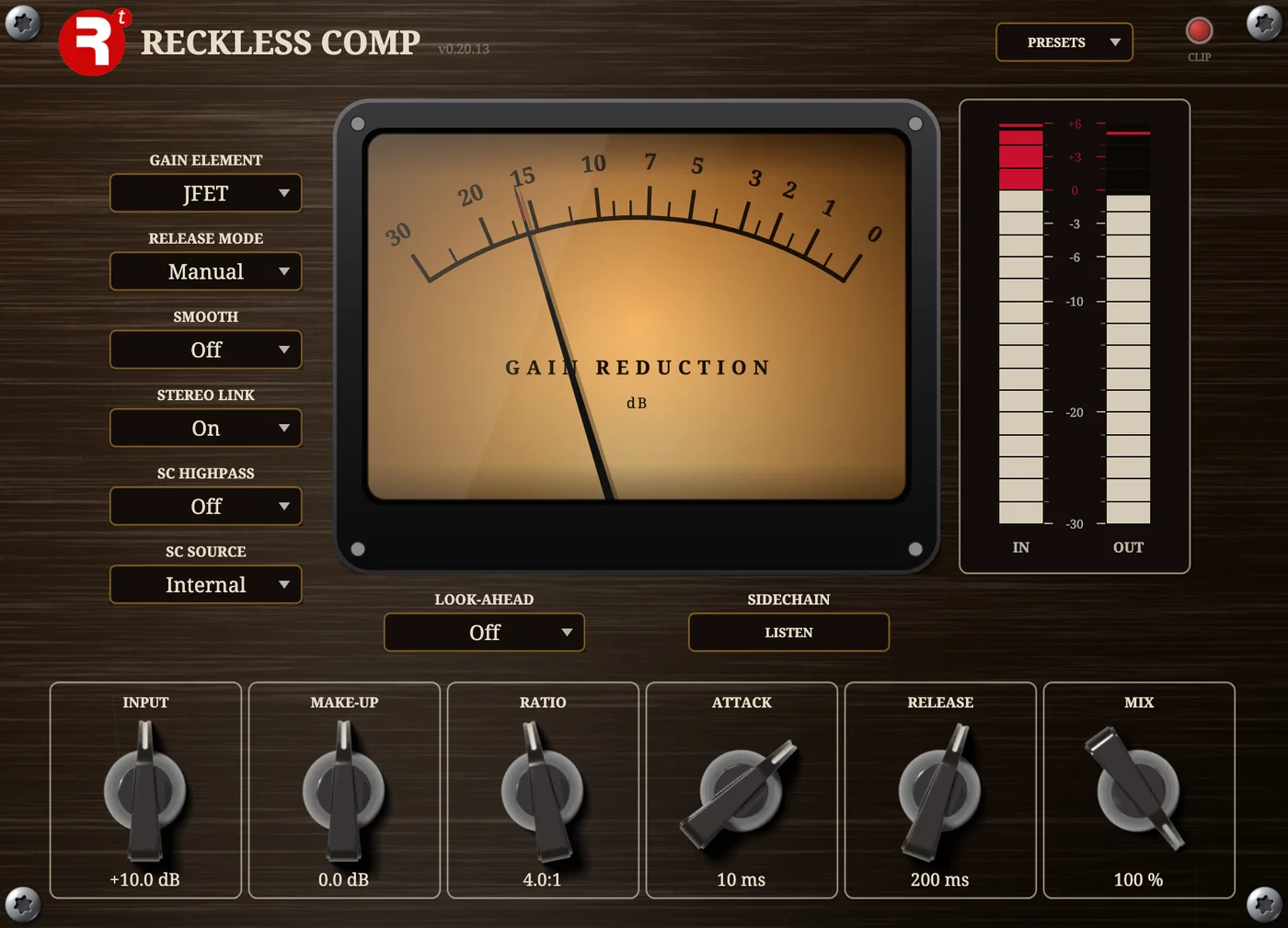 The Reckless Comp plugin panel.