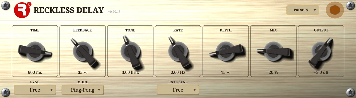 The Reckless Delay plugin panel.