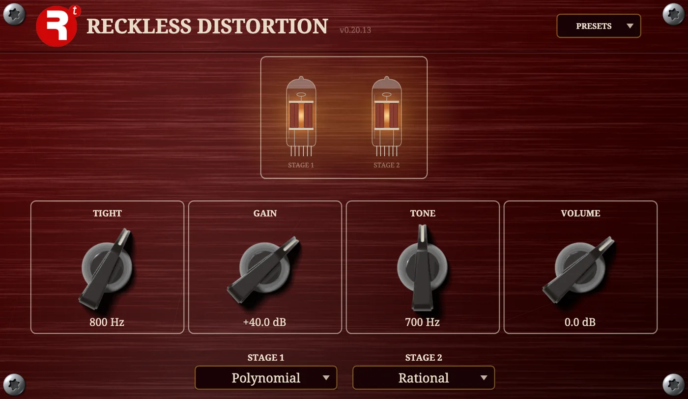 The Reckless Distortion plugin panel.