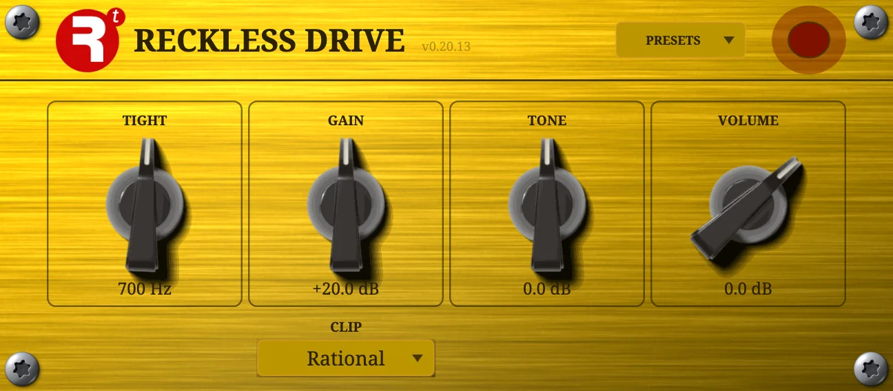 The Reckless Drive plugin panel.