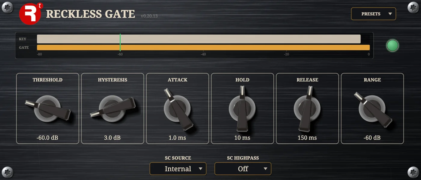 The Reckless Gate plugin panel.