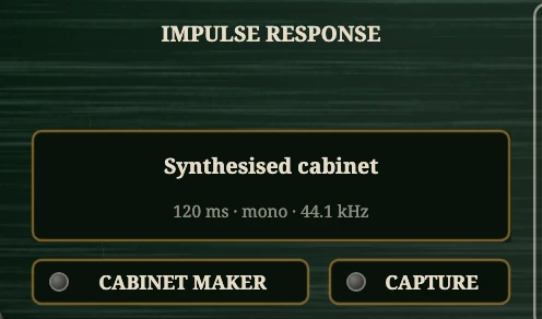 The IMPULSE RESPONSE plate, with CABINET MAKER and CAPTURE under it.