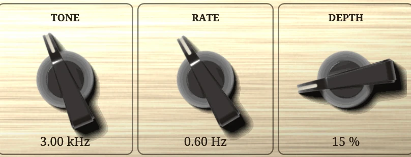 Tone, Rate and Depth: how dark the repeats get and how the tape wobbles.