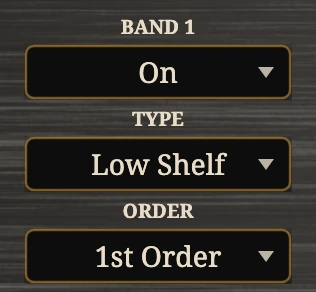 Band 1's plates: on, Type and Order.