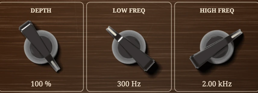 In LFO Wah the first knob is Depth.