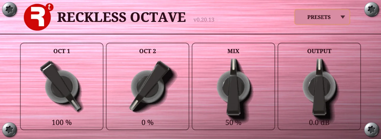 The Reckless Octave plugin panel.