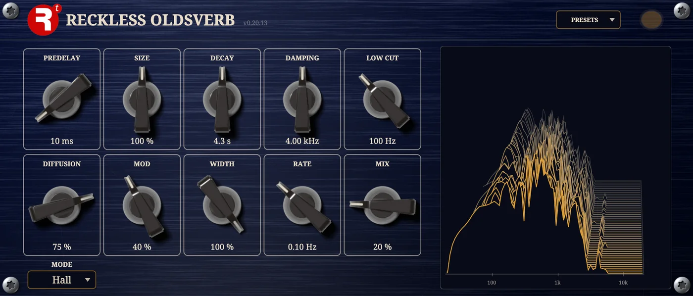 The Reckless Oldsverb plugin panel.