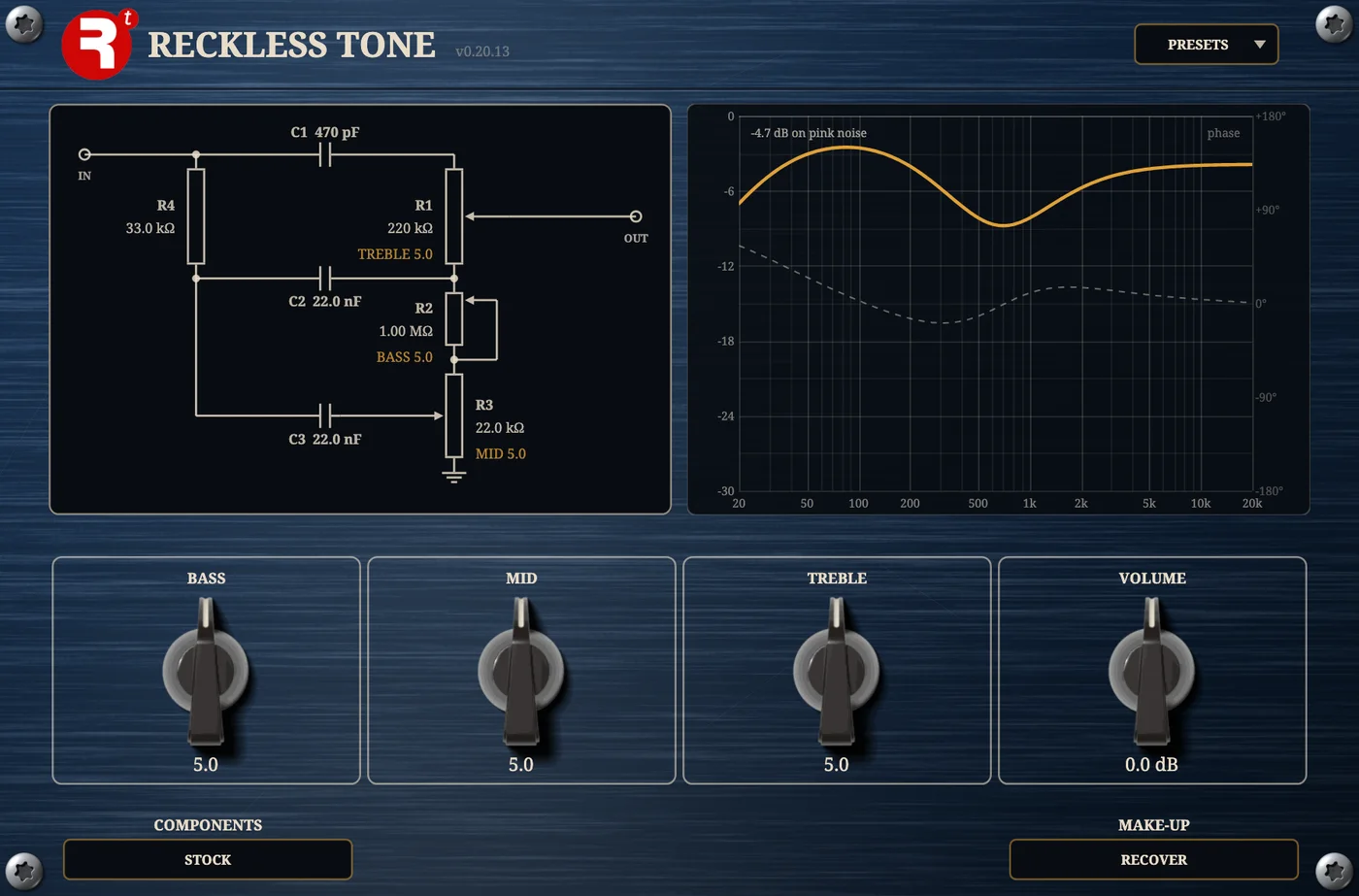 The Reckless Tone plugin panel.