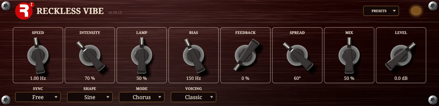 The Reckless Vibe plugin panel.