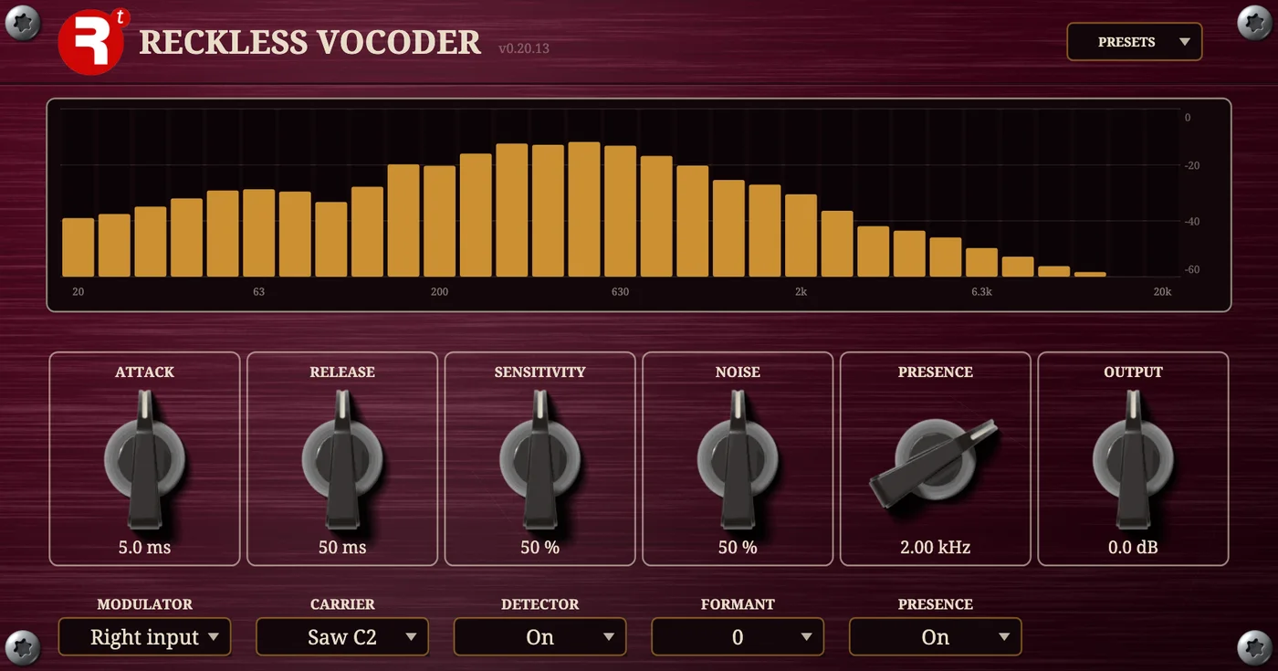 The Reckless Vocoder plugin panel.