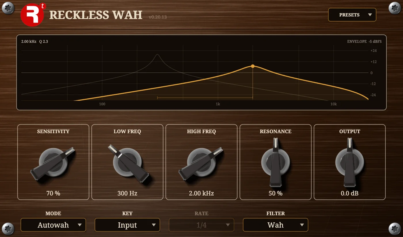 The Reckless Wah plugin panel.